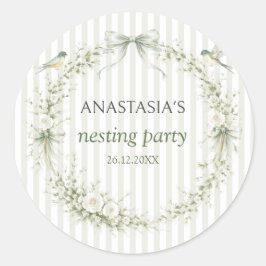 Pegatina Redonda Sage Green Nesting Party Baby Shower