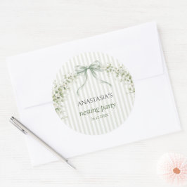 Pegatina Redonda Sage Green Nesting Party Baby Shower