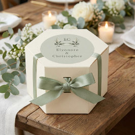 Pegatina Redonda Sage Green Olive Branch Monogram Wedding 