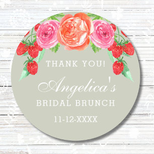 Pegatina Redonda Sage Green Peach Peony Bridal Brunch Gracias