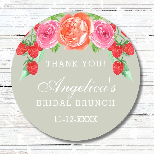 Pegatina Redonda Sage Green Peach Peony Bridal Brunch Gracias (Subido por el creador)