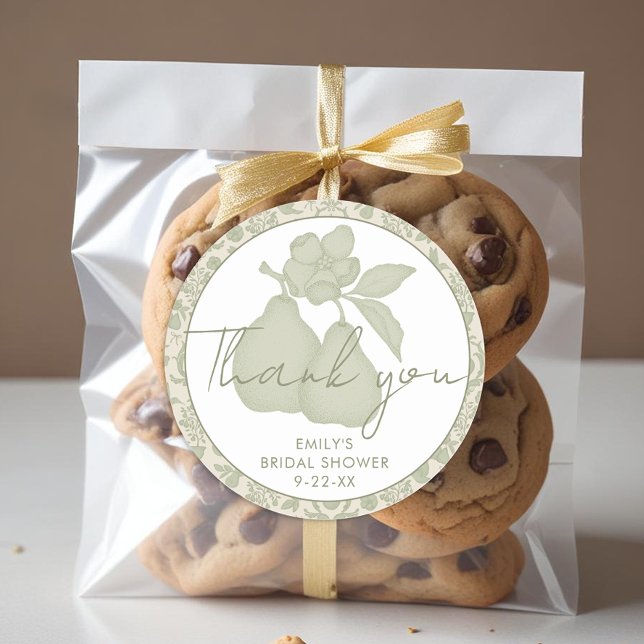 Pegatina Redonda Sage Green Perfect Pear Bridal Shower (Thank You Favor Sticker)