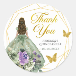Pegatina Redonda Sage Green Purple Quinceañera Gracias