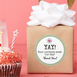 Pegatina Redonda Sage Green Retro Con Heart Business Gracias