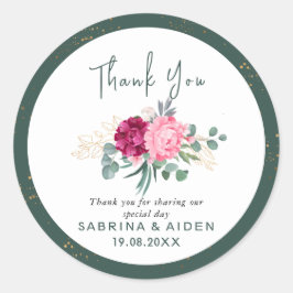 Pegatina Redonda Sage Green Rubor Pink Gold Floral Boda