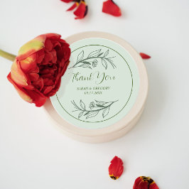 Pegatina Redonda Sage Green Simple Boho Gracias A Boda Favor