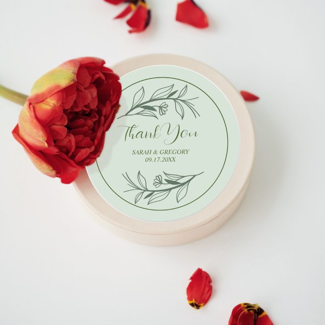 Pegatina Redonda Sage Green Simple Boho Gracias A Boda Favor (Subido por el creador)