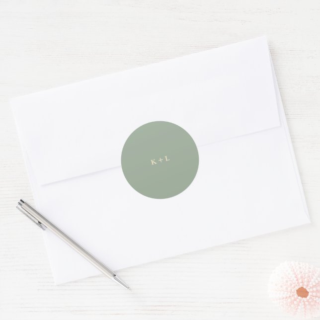 Pegatina Redonda Sage Green Simple Monogram Modern Wedding (Sobre)