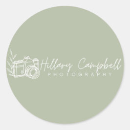 Pegatina Redonda Sage Green Simple Small Business Logo Promocional