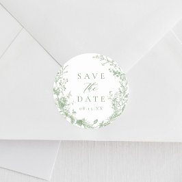 Pegatina Redonda Sage Green Toile Boda Victoriana Salven La Fecha