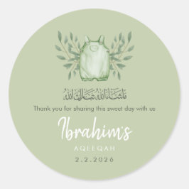Pegatina Redonda Sage Green Watercolor Baby Boy Aqeeqah