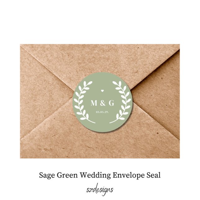 Pegatina Redonda Sage Green Wedding Envelope Seal (Subido por el creador)
