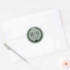 Pegatina Redonda Sage Green Wedding Monogram Initials