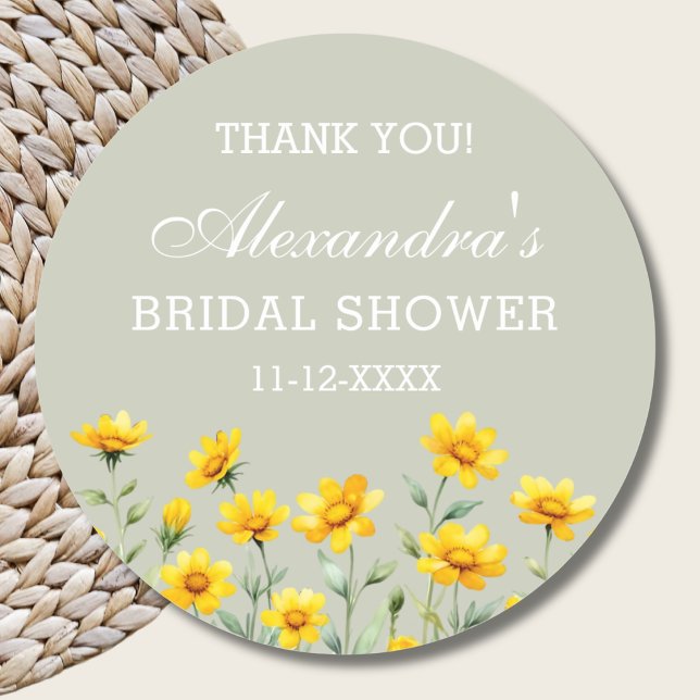 Pegatina Redonda Sage Green Wildflower Bridal Shower (Subido por el creador)