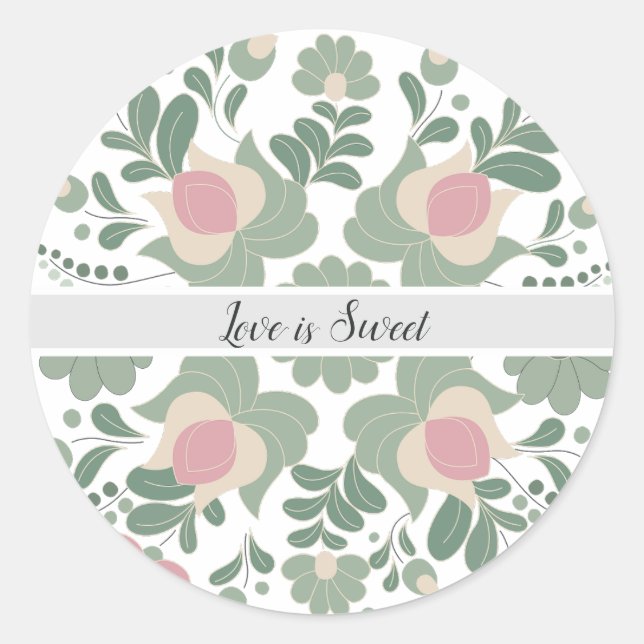 Pegatina Redonda Sage Green Wildflower Wedding Favor Sticker (Anverso)