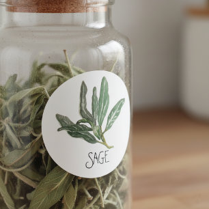 Pegatina Redonda Sage hierba acuarela