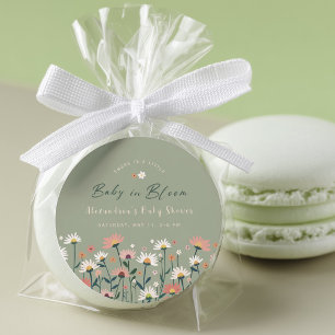 Pegatina Redonda Sage Moderno Boho Ducha de Flor Silvestre Bebé en