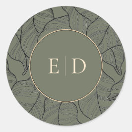 Pegatina Redonda Sage Monograma Elegante Floral Moderna