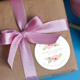 Pegatina Redonda Sage Personalizado Pink Garland Wreath Boda Saniti