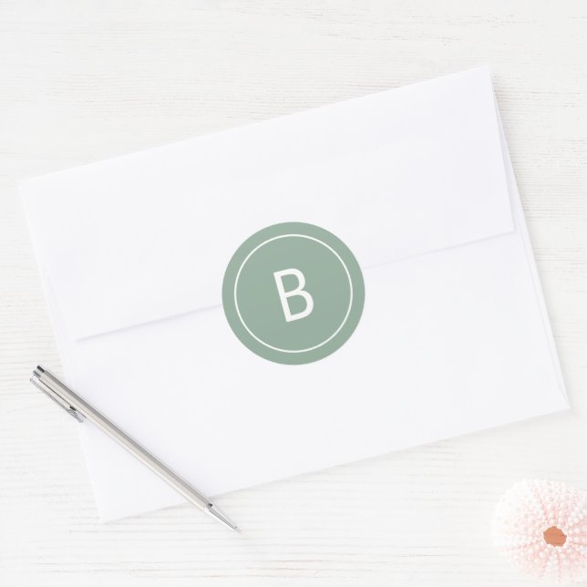Pegatina Redonda Sage Simple Modern Monogram Christmas Envelope (Sobre)