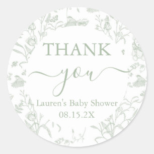 Pegatina Redonda Sage Toile Bear Baby Shower