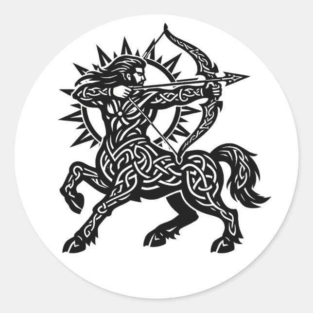 Pegatina Redonda Sagitario — El Arquero de BurnsInHell (Anverso)