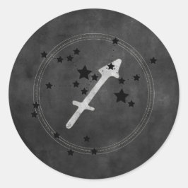 Pegatina Redonda Sagittarius archer estrellas de plata negra zodiac