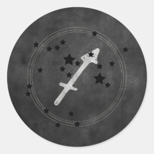 Pegatina Redonda Sagittarius archer estrellas de plata negra zodiac