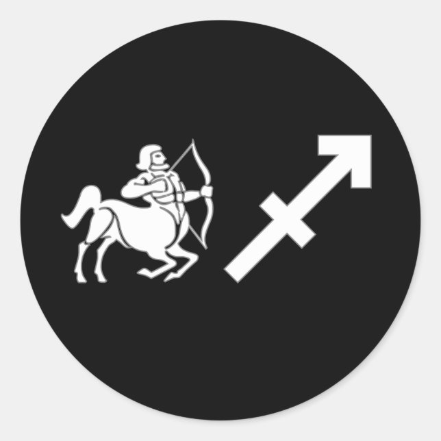 Pegatina Redonda Sagittarius con símbolo (Anverso)