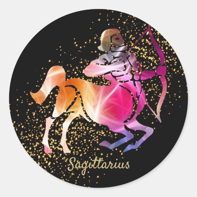 Pegatina Redonda Sagittarius - Rótulo Zodiaco (Anverso)