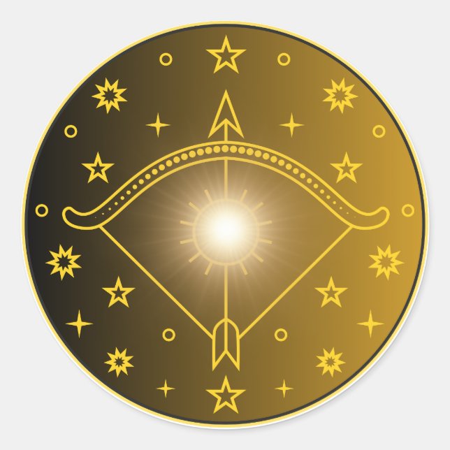 Pegatina Redonda Sagittarius Zodiac Emblem Minimal Celestial Symbol (Anverso)