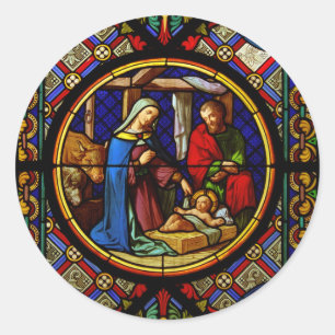 Pegatina Redonda Sagrada Familia "Vidrio emplomado" 