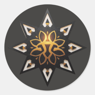 Pegatina Redonda 🌟 Sagrada Geometría Mandala - Estrella dorada ete