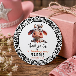 Pegatina Redonda Sagrada Vaca Caricaturas Soy una vaquera Cumpleaño