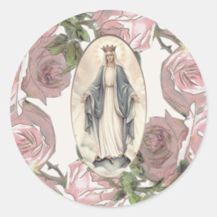 Pegatina Redonda Sagrado Corazón Católico de Jesús