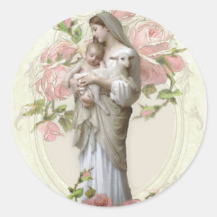 Pegatina Redonda Sagrado Corazón Católico de Jesús