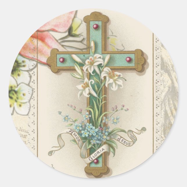 Pegatina Redonda Sagrado Corazón Católico de Jesús (Anverso)