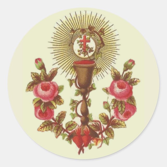 Pegatina Redonda Sagrado Corazón Católico de Jesús (Anverso)