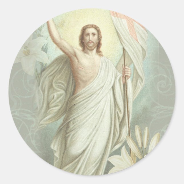 Pegatina Redonda Sagrado Corazón Católico de Jesús (Anverso)