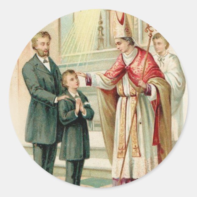 Pegatina Redonda Sagrado Corazón Católico de Jesús (Anverso)