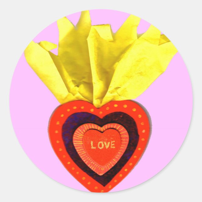 Pegatina Redonda Sagrado Corazón con Rosa (Anverso)