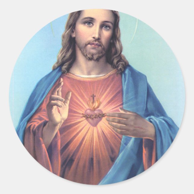 Pegatina Redonda Sagrado Corazón De Jesús (Anverso)