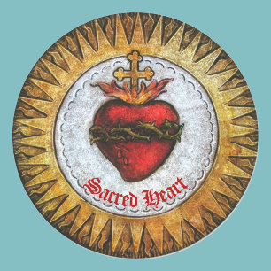 Pegatina Redonda Sagrado Corazón de Jesús Cristal Manchado