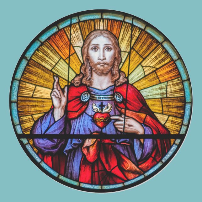 Pegatina Redonda Sagrado Corazón de Jesús Ventana de Cristal Mancha (Subido por el creador)