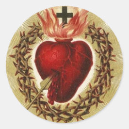 Pegatina Redonda Sagrado Corazón de Jesús Vintage Católico Religios