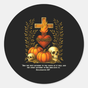 Pegatina Redonda Sagrado Corazón Halloween Jesús Calaveras Calabaza
