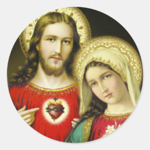 Pegatina Redonda Sagrado Corazón Inmaculado Jesús María