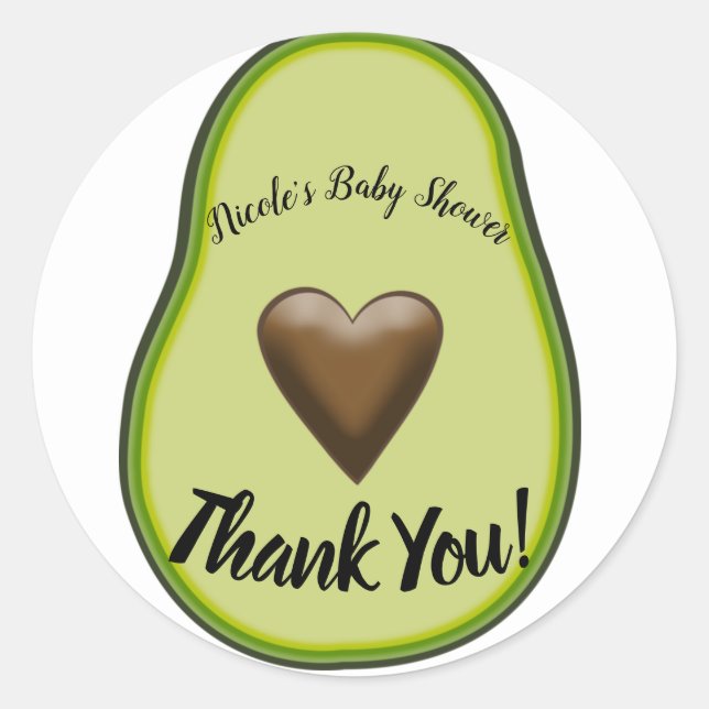 Pegatina Redonda Sagrado Guacamole Heart Aguacate Baby Shower Brida (Anverso)