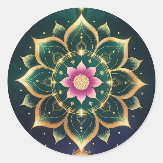 Pegatina Redonda Sagrado Lotus Moon Mandala - Aura Celeste (Anverso)