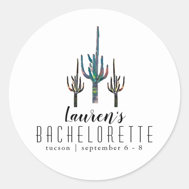 Pegatina Redonda Saguaro Cactus Bachelorette personalizada (Anverso)